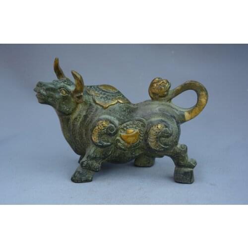 Rare Old Ming Dynasty Gilt running Taurus, free shipping