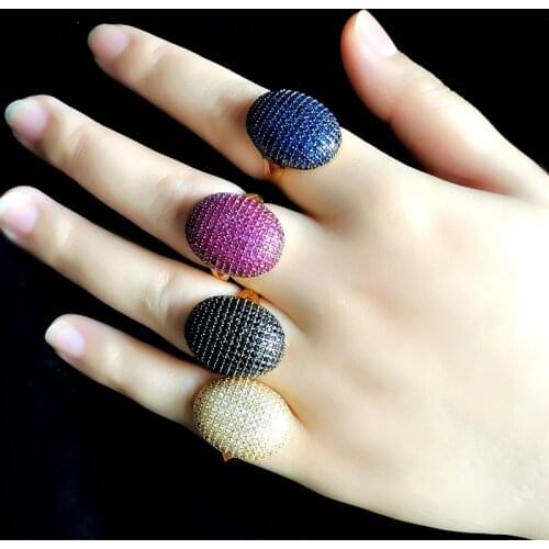 Luxury Oval Geometry Big Ring For Women Full Micro Pave Colorful Cubic Zircon Stone Dubai Punk Statement CZ Finger Rings Jewelry