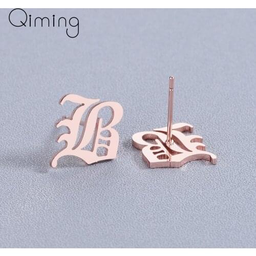 Letter B Initial Stud Earrings Women Ladies Baby Birthday Gift Old English Ancient Ethnic Jewelry Accessories Gold Earrings