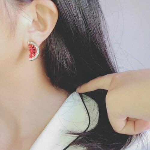 Korean Version Of Rhinestone Watermelon Earrings Cute Fashion Cute Student Japanese And Korean Earrings Fashion Stud Earrings
