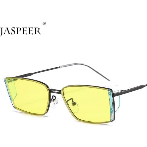 JASPEER Small Punk Mens Sunglasses Luxury Brand Designer Rectangle Sun Glasses Women Metal Frame Shades UV400 Eyewear
