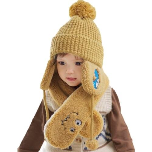 Unisex Kids Cartoon Bear Stripe Hats And Scarf Baby Cap Set Girl Boy Cap Scarf Set Child Winter Earmuffs Hat Scarf Warm Suit