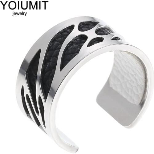 Yoiumit Bijoux Bagues Pour Anillos Femme Open Resizable Stainless Steel Ring For Women Interchangeable Leather Ring