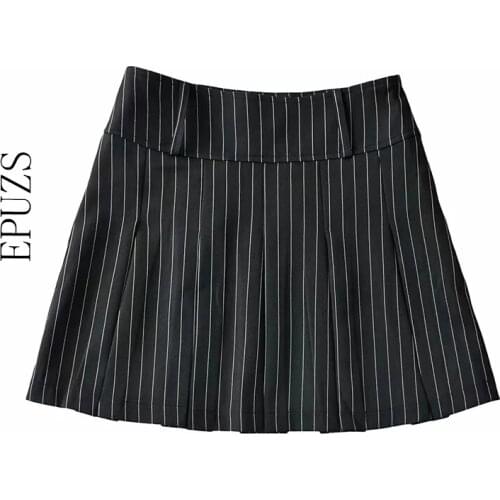 Summer Womens Striped Pleated Skirts High Waisted Casual Mini Skirts Faldas Korean Fashion Punk Skirts Kawaii Sexy Skirts