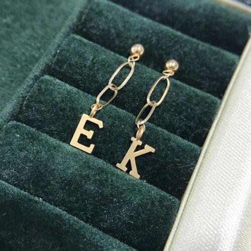 MADALENA SARARA 18K Gold Geometric Dangle Earrings Au750 Yellow Gold Alphabet Women Earrings