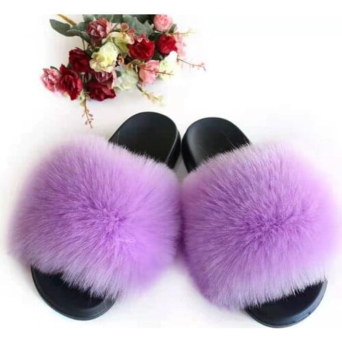 2021 Women Furry Slippers Ladies Shoes Cute Plush Fox Hair Fluffy Sandals Womens Fur Slippers Plus Size Summer Slipper TX407