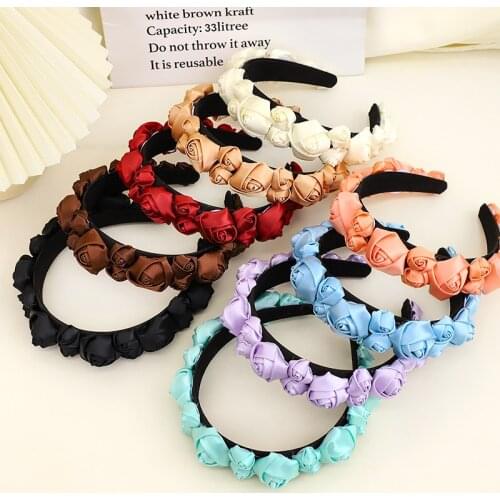 Vintage Rose Hair Accessories Hair Hoops Boutique Handmade Women Wedding Flower Headband Soft Cloth Hair Band Bridal Headwear