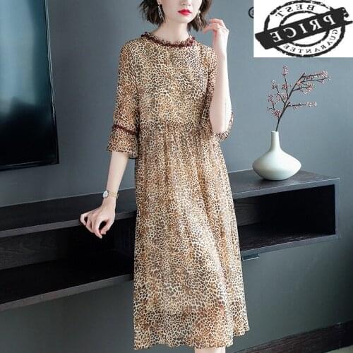 Vintage Summer Dress Women Long Elegant Real Silk Dresses Boho Beach Evening Party Dresses Loose Leopard Vestidos 56303