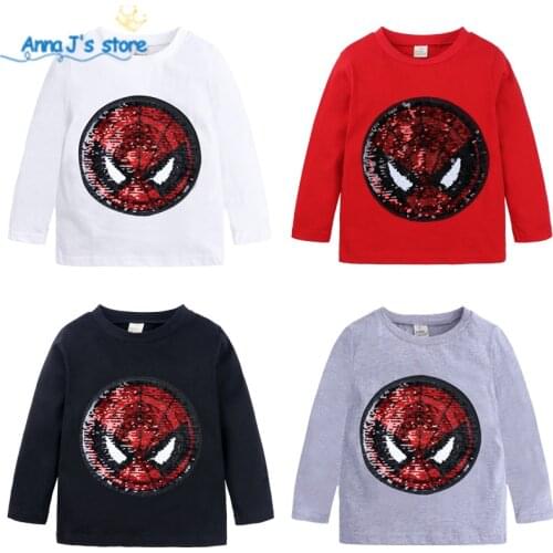 Autumn Baby Clothing Girls Boys T-Shirts 1pcs Children Magic Sequin Reversible Cotton Casual Fashion T Shirt Kids Tops Tee ZX390
