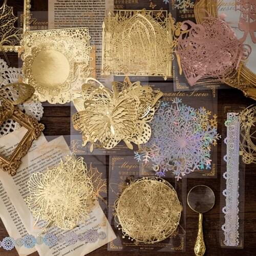 10pcs/pack INS Scrapbooking paper Bronzing Lace Decoration paper Hollow Card Collage material lomo cards DIY handmade art marker