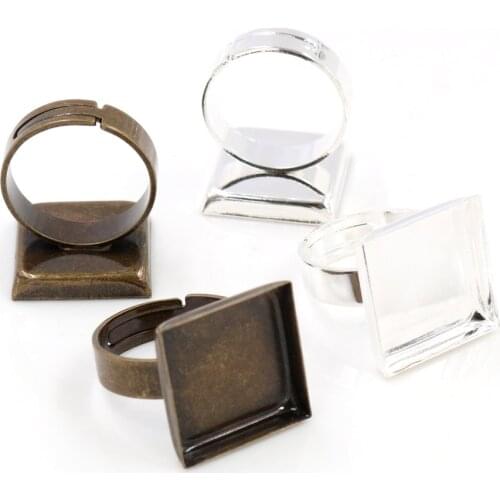 10pcs/lot 16mm 20mm 2 Colors Square Brass Adjustable Ring Settings Blank/Base,Fit 16mm 20mm Square Glass Cabochons
