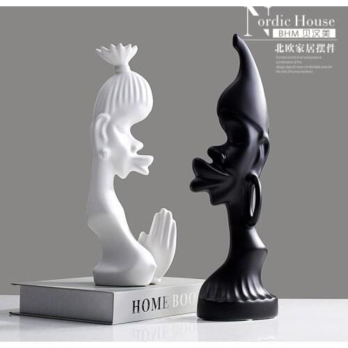 2 Pairs Modern ceramic figure sculpture/Abstract Characters Thinker Figure Hand Carved Figurine Crafts For Home Decor Accessoris