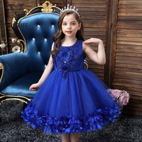 2021 Summer Birthday Dress for Girls Clothes Wedding Dress Princess Dresses Halloween Party Clothes with Flower for Kid Vestidos