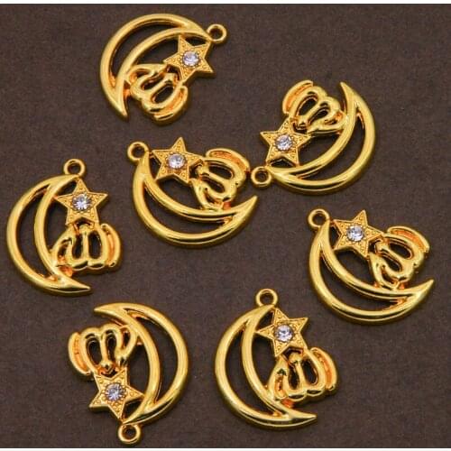 6pcs Arab Women Muslim Islam Allah Charm Moon Star Pendant Jewelry Ramadan Gift DIY Necklace Pendant Accessories Wholesale