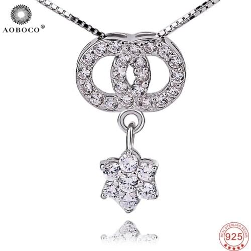 AOBOCO 925 Sterling Silver Pendants Necklaces Choker Lovely Crystal CZ Pendant Fine Charming Jewelry Necklace For Women GNX0314