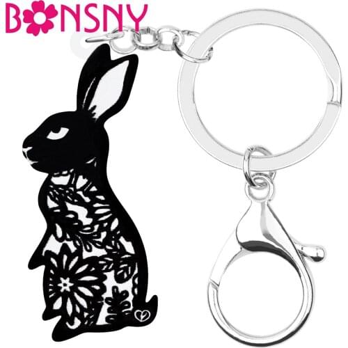 Bonsny Acrylic Black Easter Chinese Paper Cutting Hare Rabbit Bunny Keychains Animal Keyring Jewelry For Women Kid Classic Gifts