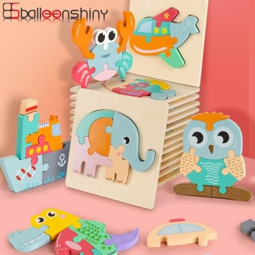 Balleenshiny Kids Toy Baby 3D Wooden Puzzle Educational Toys Early Learning Cognition Kids Cartoon Grasp Intelligence Puzzle Toy