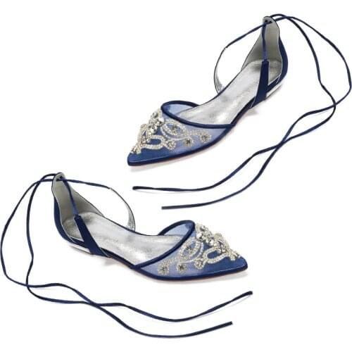 Lace Up Pointed Toe Ballets White Wedding Dancing Shoes