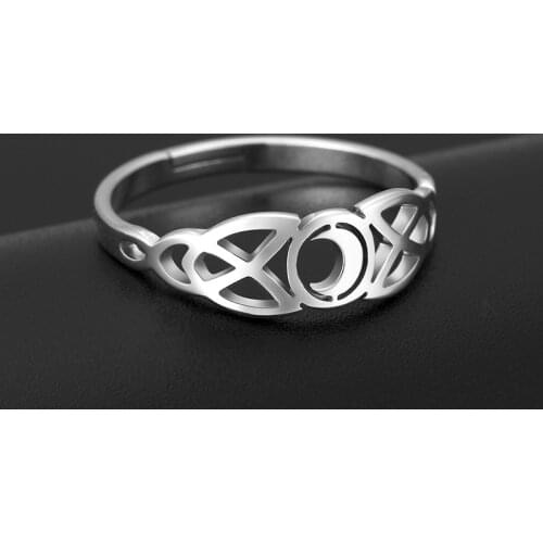 COOLTIME Moon Finger Ring for Women Triquetera Knot Silver Color Stainless Steel Gifts for Men Lover Couple Rings Fine Jewelry