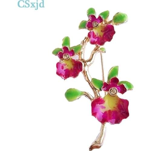 CSxjd Enamel Purple orchid Flower and Rhinestone Jewelry Pins Brooch