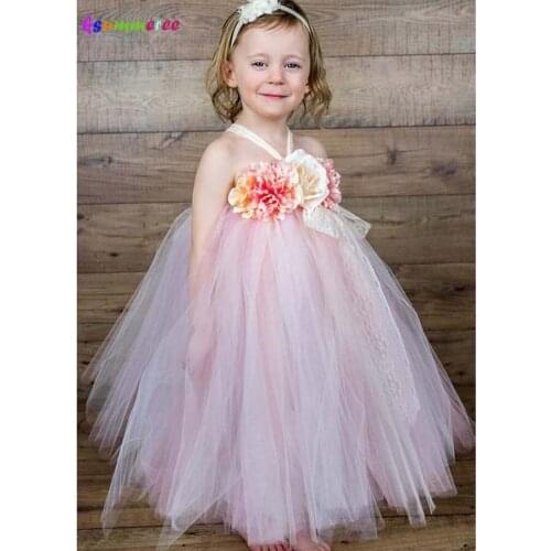 Flower Pink Peach and Ivory Tutu Dress for Girls Party Christmas Fancy Girl Dresses Baby Vestidos Ball Gown Photo Easter Dress