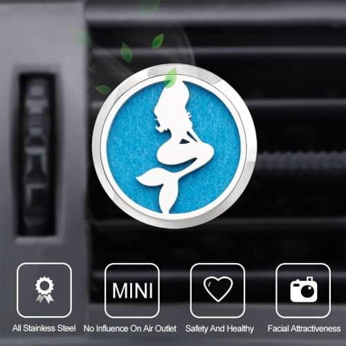 Essential Oil Car Air Freshener 30mm 316L Stainless Steel Removable Auto Diffuser Aroma Locket Vent Clip Mermaid Christmas Gift