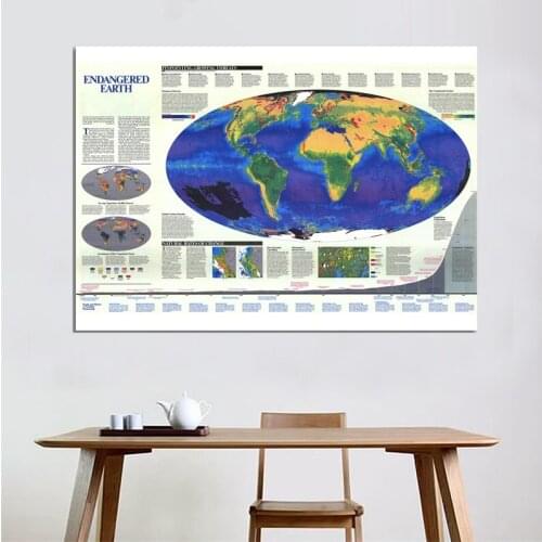 World Map Poster Wall Art Painting Non-woven Spray Painting World Physical Map 150*100cm for Culture Education Supplies