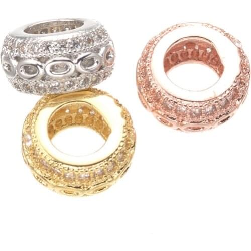 JUYA Big Hole Round Spacer Rhinestone Beads Luxury CZ Mirco Pave Bead Fits European Bracelet for Jewelry Making Suppliers