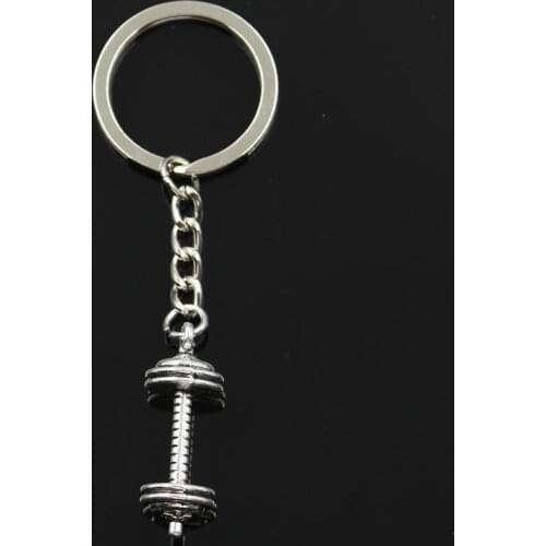 Fashion 30mm Key Ring Metal Key Chain Keychain Jewelry Antique Bronze Silver Color Fitness Equipment Dumbbell 34x12mm Pendant