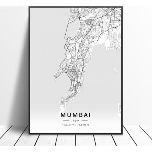 Mumbai Lucknow Nagpur Chennai Ahmedabad Ghaziabad India Canvas Art Map Poster
