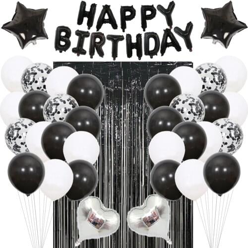 Happy birthday balloon set gold blue rose gold black theme party decoration rain silk sequined balloon ball set