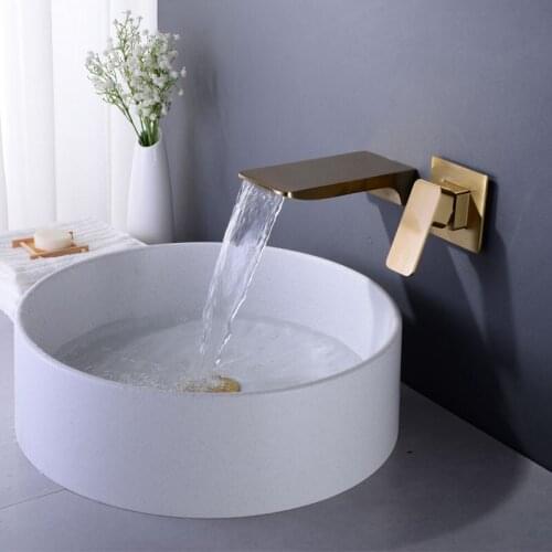 Wall Mounted Waterfall Bathroom Faucet Sold Brass Super Luxury Basin Water Faucet Hot & Cold Black/Brushed Gold/Chrome