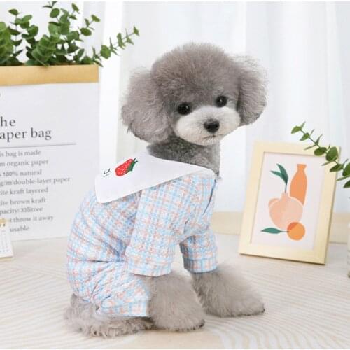 New Style Pet Clothes Spring Summer Strawberry Print Lattice Breathable Home Clothing Small Medium Dog Cat Four Leg Dog Clothing
