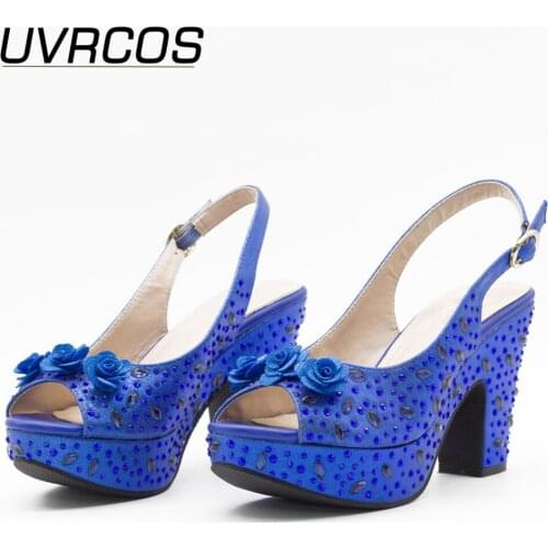 New Blue Color 2021 African Wedding Shoes High Quality Elegant Italian Women Lady Shoes with Stone Low Heels Summer Women Pumps