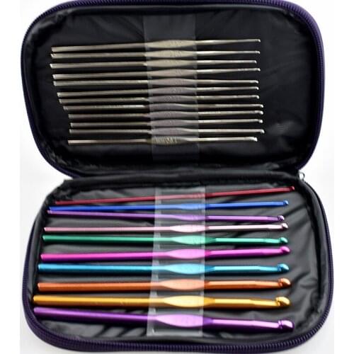 Metal Oxide Aluminum Alloy Crochet Tool Set 22 Colorful Wool Crochet Needles Sewing Tools Diy Handmade Kit with Leather Case