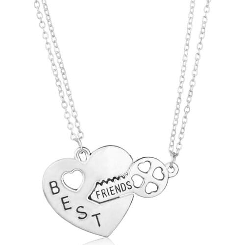 2PCS Silver Color Key And Lock Pendant Necklace For Women Best Friends Necklaces Girls Gifts Trendy Fashion Jewelry A378