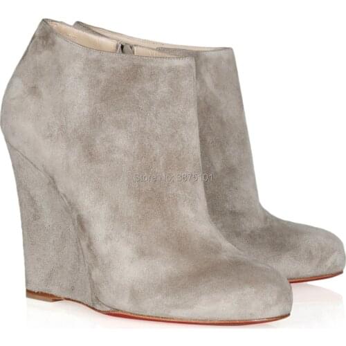 Sexy Pointed Toe Booties Winter Women Wedge Ankle Boots Grey Platform High Heels Wedges Shoes Woman Bota Feminina