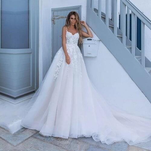 Booma Beach Wedding Dresses Lace Appliqued with Beading Bridal Gowns Sleeveless Spaghetti Strap Boho Wedding Party Dress