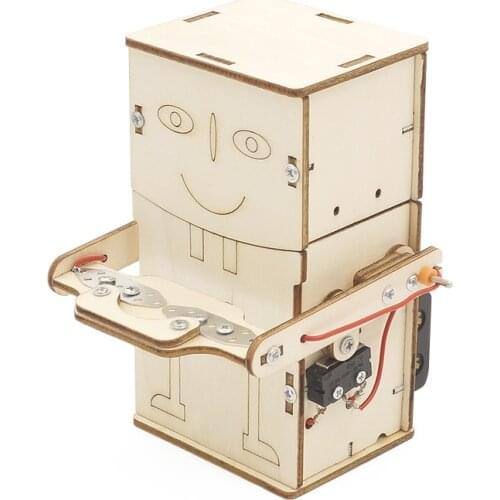 DIY Stealing Coin Robot Box Collect Science Experiment Wooden Kits Steam Electronic Assemble Educational Stem Model School Toys