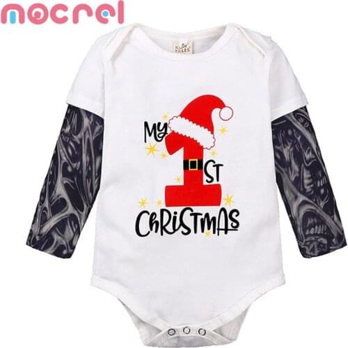 Christmas Baby Long Sleeve Tattoo Printed Triangle Climb Clothes Neonatal Jumpsuits Autumn Clothes Bodysuits Baby Boy Clothes