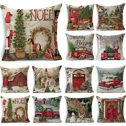 WZH Christmas pillowcase Santa Claus sofa car cushion home decoration linen cushion cover Christmas gift 2021 new