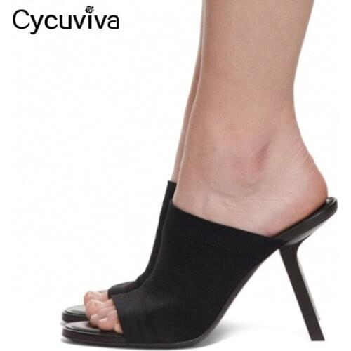 Sexy Strange Heels Women Slippers Designer Stretch Slides Open Toe Mules Summer High Heel Dress Shoes Women Sandalias Mujer 2021