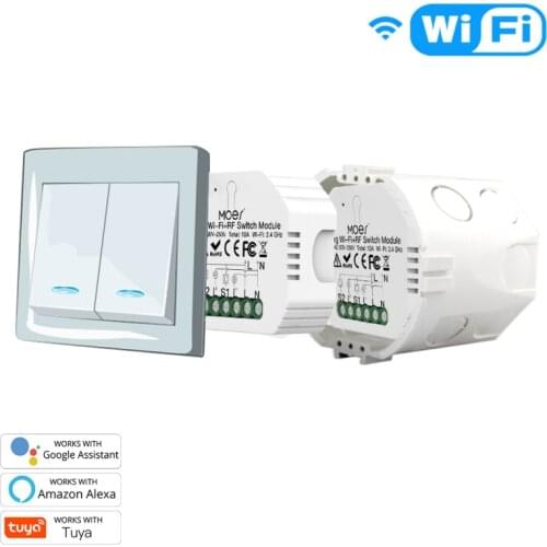 1/2 Gang DIY Smart WiFi RF433 Switch Module Smart Life/Tuya APP RF Remote Control,Works With Alexa Google Home 1/2 Way