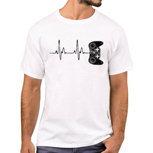 TEEHUB Vintage Gamer Heartbeat Men T-Shirt Video Game Lover Printed T Shirts Short Sleeve O-Neck Casual Tshirts Funny Tee