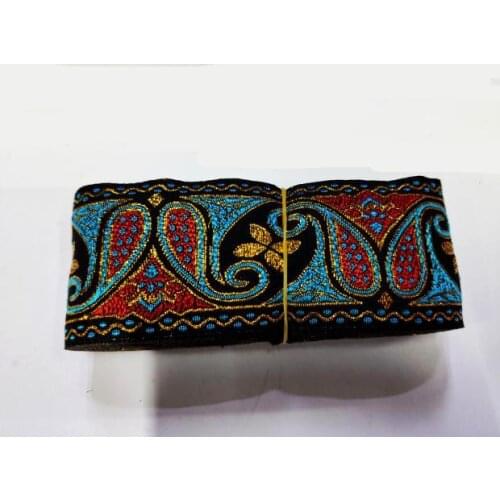 High Quality 5cmX8YD Retro amoeba flower embroidery Craft Polyester Woven Jacquard Ribbon DIY Belt Accessories Lace Trim