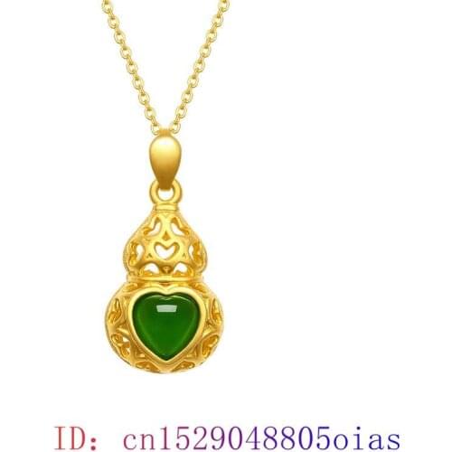 Green Jade Gourd Pendant Chalcedony 925 Silver Crystal Necklace Women Jewelry Charm Amulet Gifts Chinese Fashion Natural