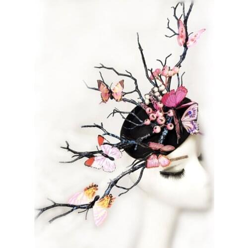 Ladies Fascinator Headpiece Wedding Party Mini Top Hat Handmade Gothic Antler Butterfly Headdress Tree Branches Hair Accessories