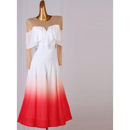 2021 New Ballroom Dance Costumes Professional Female Fairy Long Sleeve National Standard Dance Dress Waltz Dance Clothes DQL5563