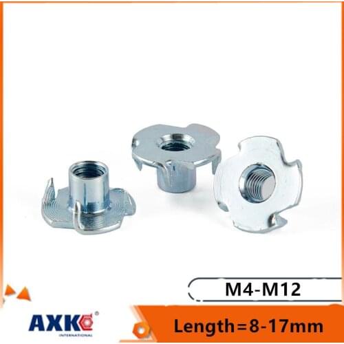 2/10/20pc M4 M5 M6 M8 M10 M12 Thickened Steel Four Claws Speaker Nut Blind Pronged Insert T-Nut for Wood Furniture Length=8-17mm