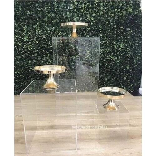3pcs/set)clear acrylic square perspex acrylic plinth pedestal white acrylic display riser for wedding flower stand